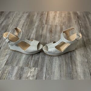 Candie's Silver Wedge Sandals with Crisscross Straps